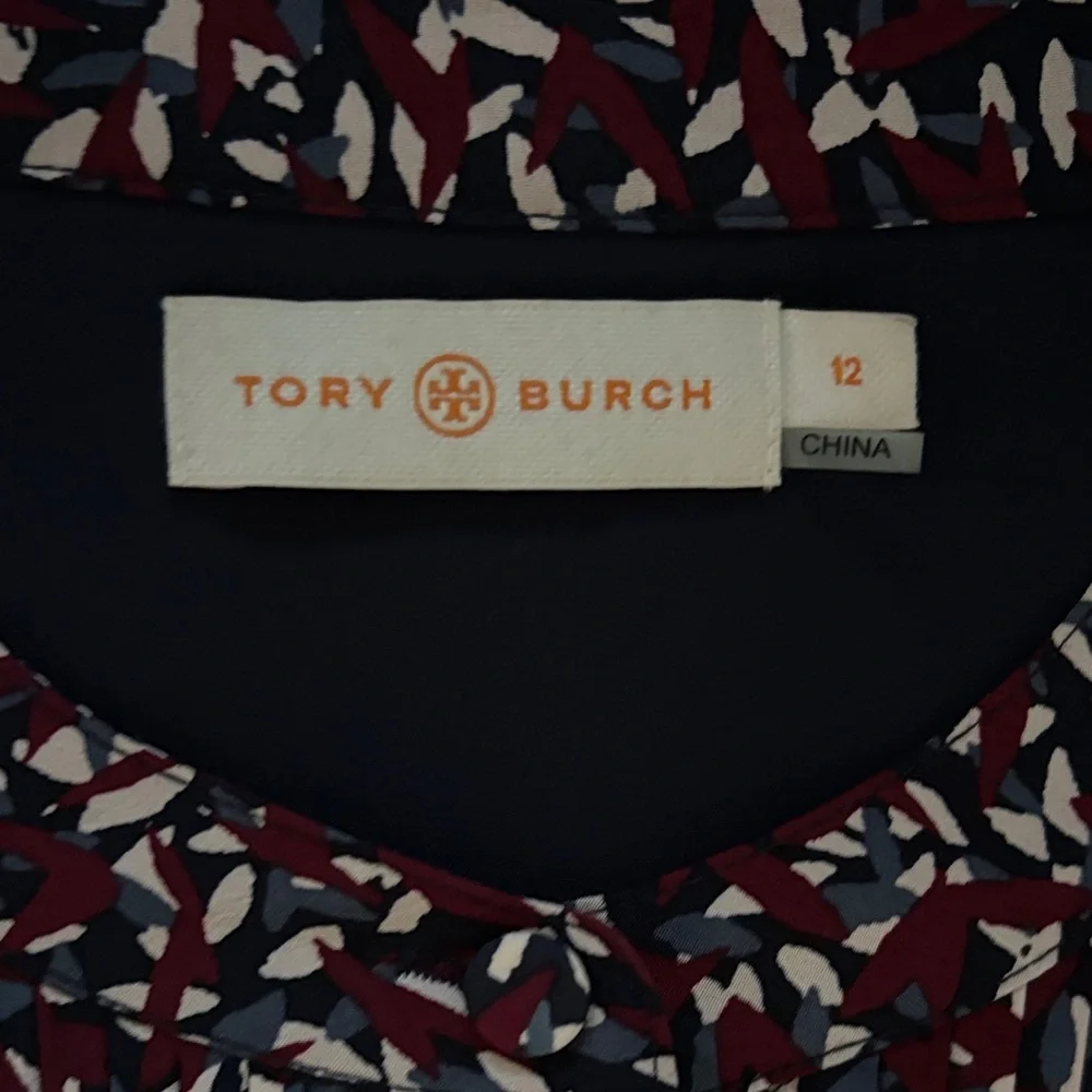 Tory Burch 100% Silk Confetti Patterned Dress Sz 12 Burgundy & Soft Gray
